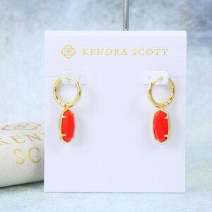 Kendra Scott Lee Ellie Huggie Bright Red Earrings Gold Plated